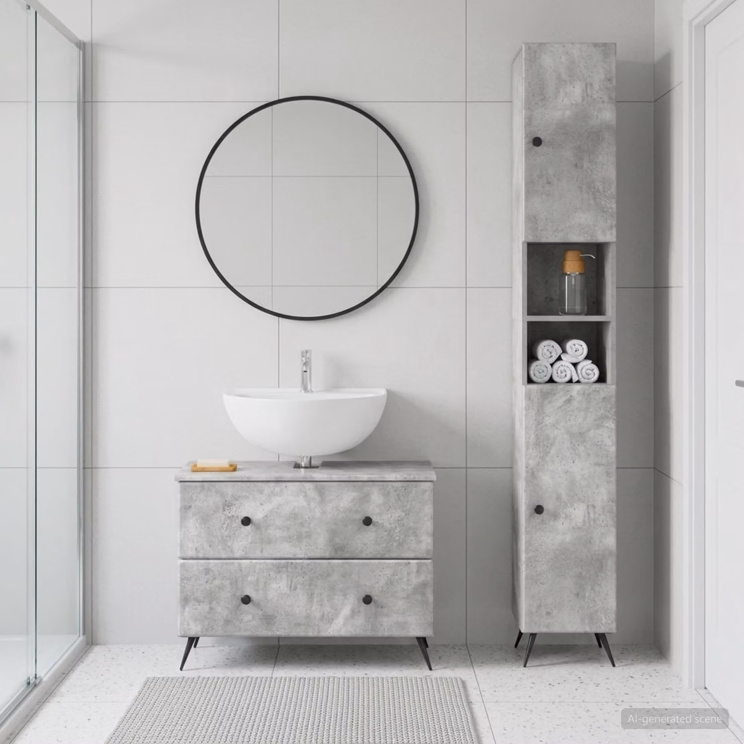 Set di armadi da bagno 2 pezzi vidaXL BREDA moderni in MDF grigio cemento con pensile e mobile lavabo