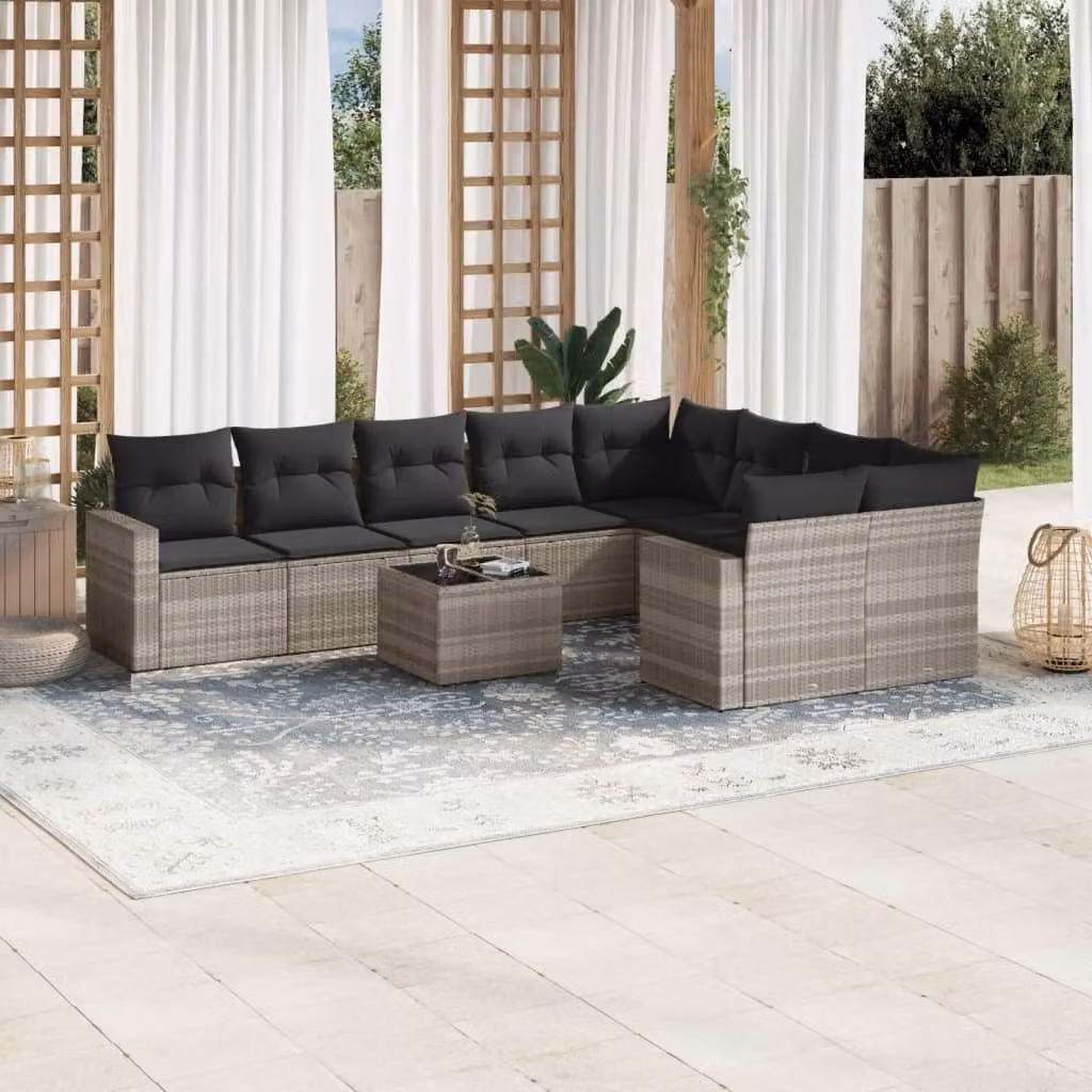 Maison Exclusive - Set Divano Giardino 10 pz con Cuscini Grigio Chiaro Polyrattan