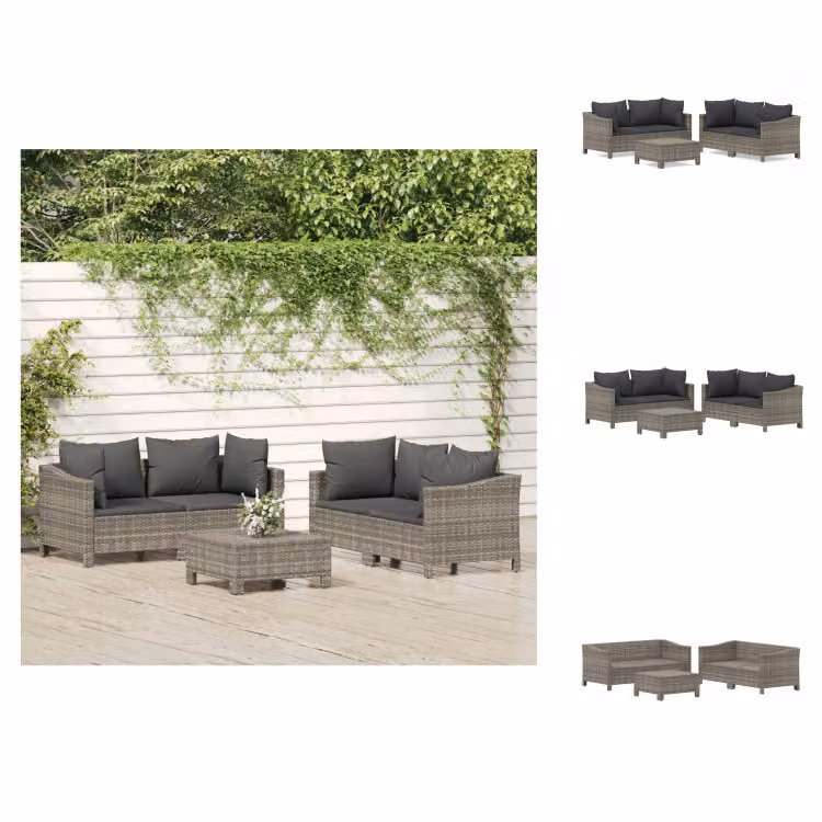 vidaXL Set da salotto da giardino 5 pezzi con cuscini in poly rattan grigio - Set di mobili da giardino