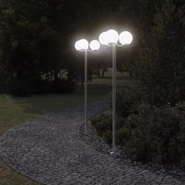 Set di 2 lampade da terra per esterni vidaXL in acciaio inox argento, altezza: 215 cm – 1