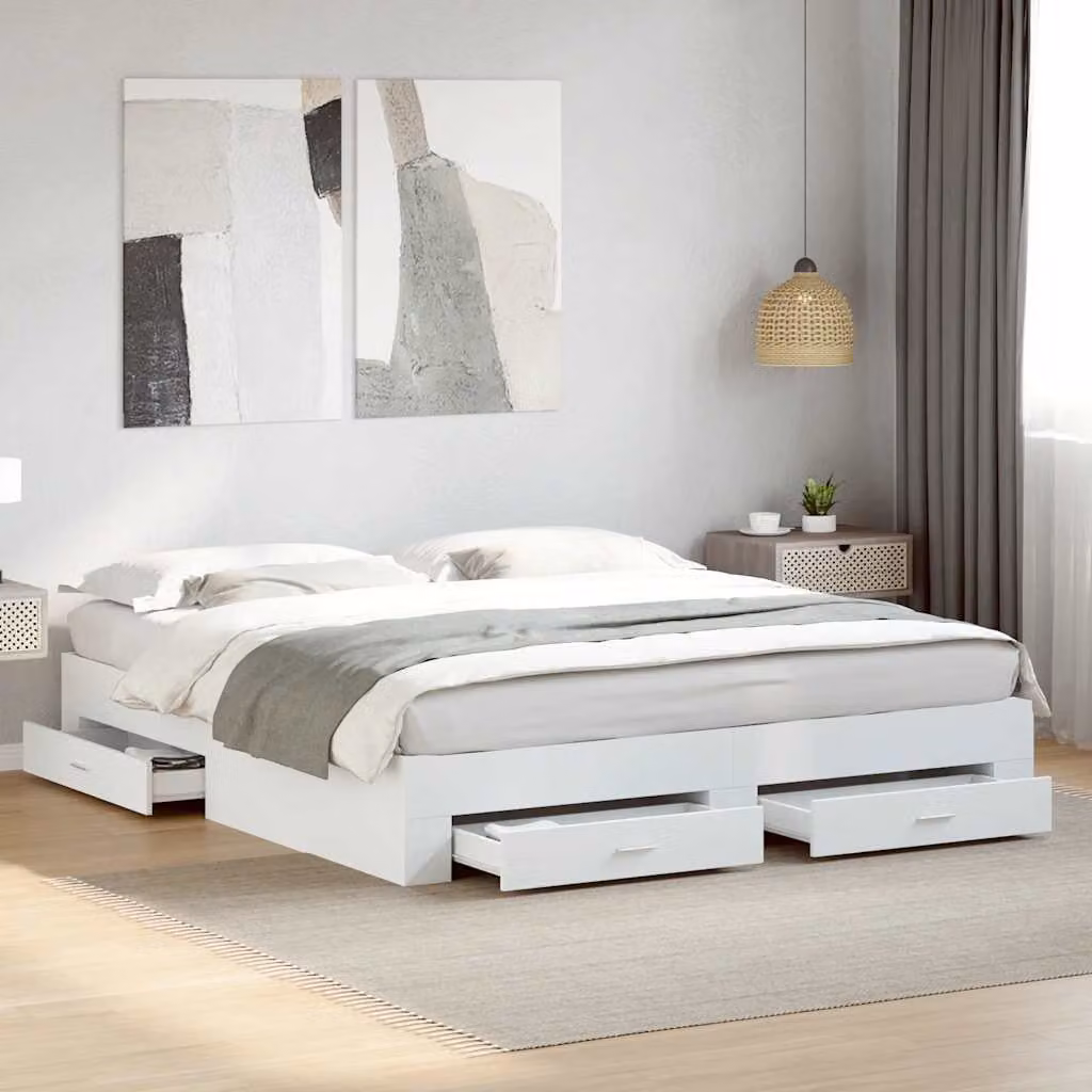 vidaXL Giroletto con Cassetti Bianco in Legno Multistrato L: 180 cm, P: 200 cm, H: 203 cm – 1