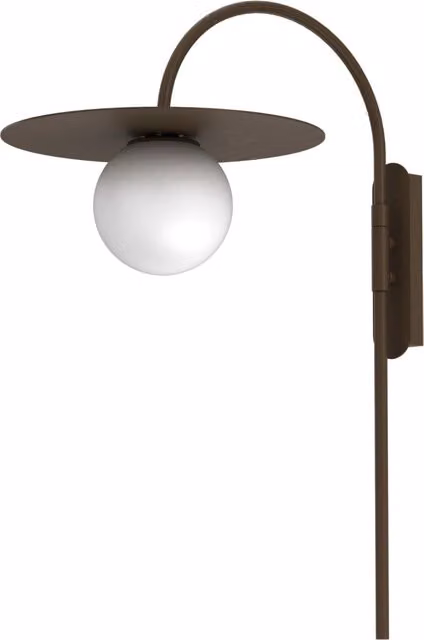 Applique Flat Luminex moderna in metallo bronzo con sfera bianca, attacco E27, L: 35 cm, P: 19 cm, H: 15 cm