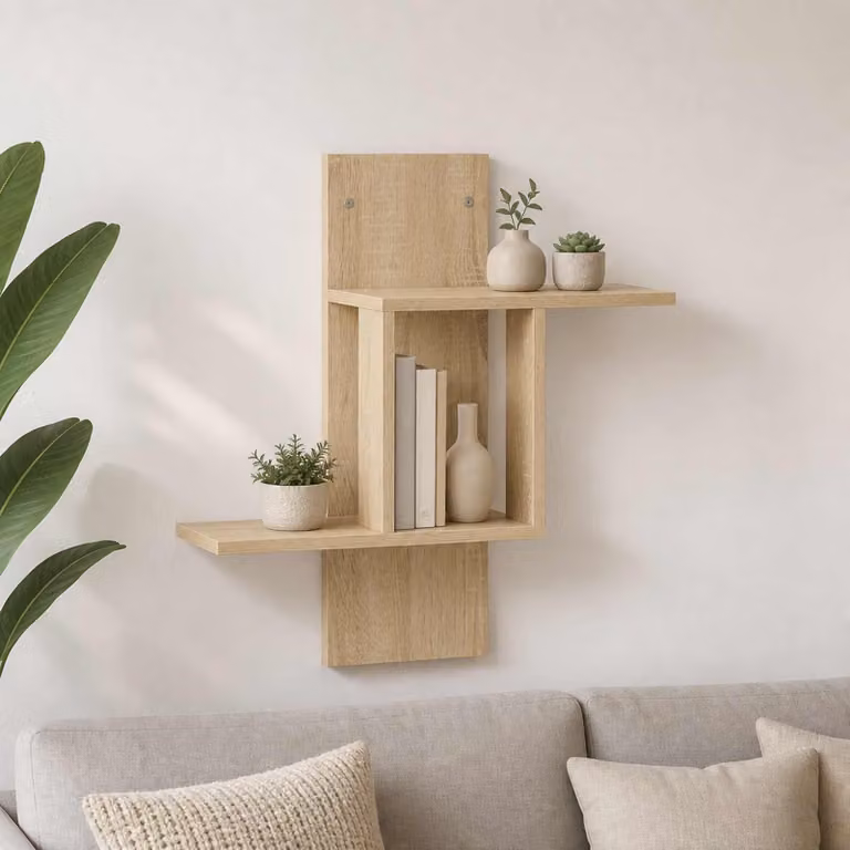 Scaffale da parete moderno vidaXL in legno color rovere sonoma, L: 59 cm, P: 17 cm, H: 63 cm