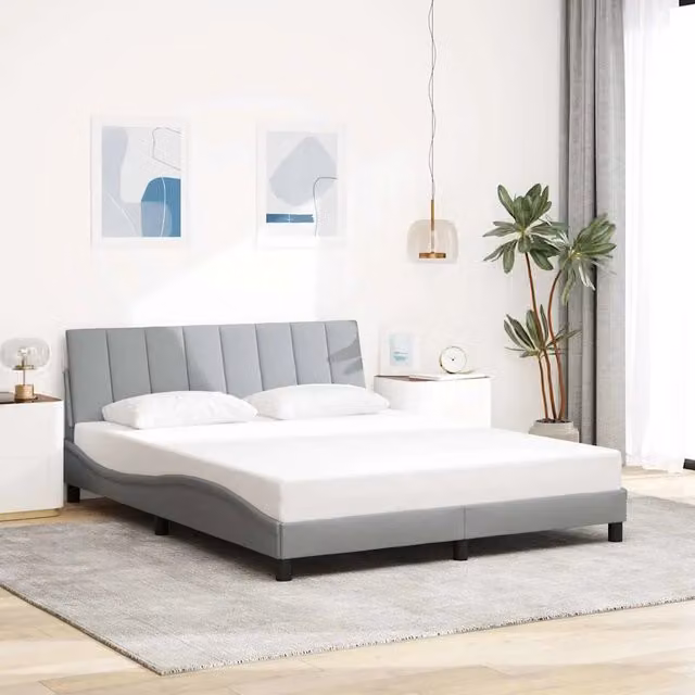 Giroletto Hanko vidaXL in tessuto grigio con doghe in legno L/P/H: 200 x 160 x 74,5 cm