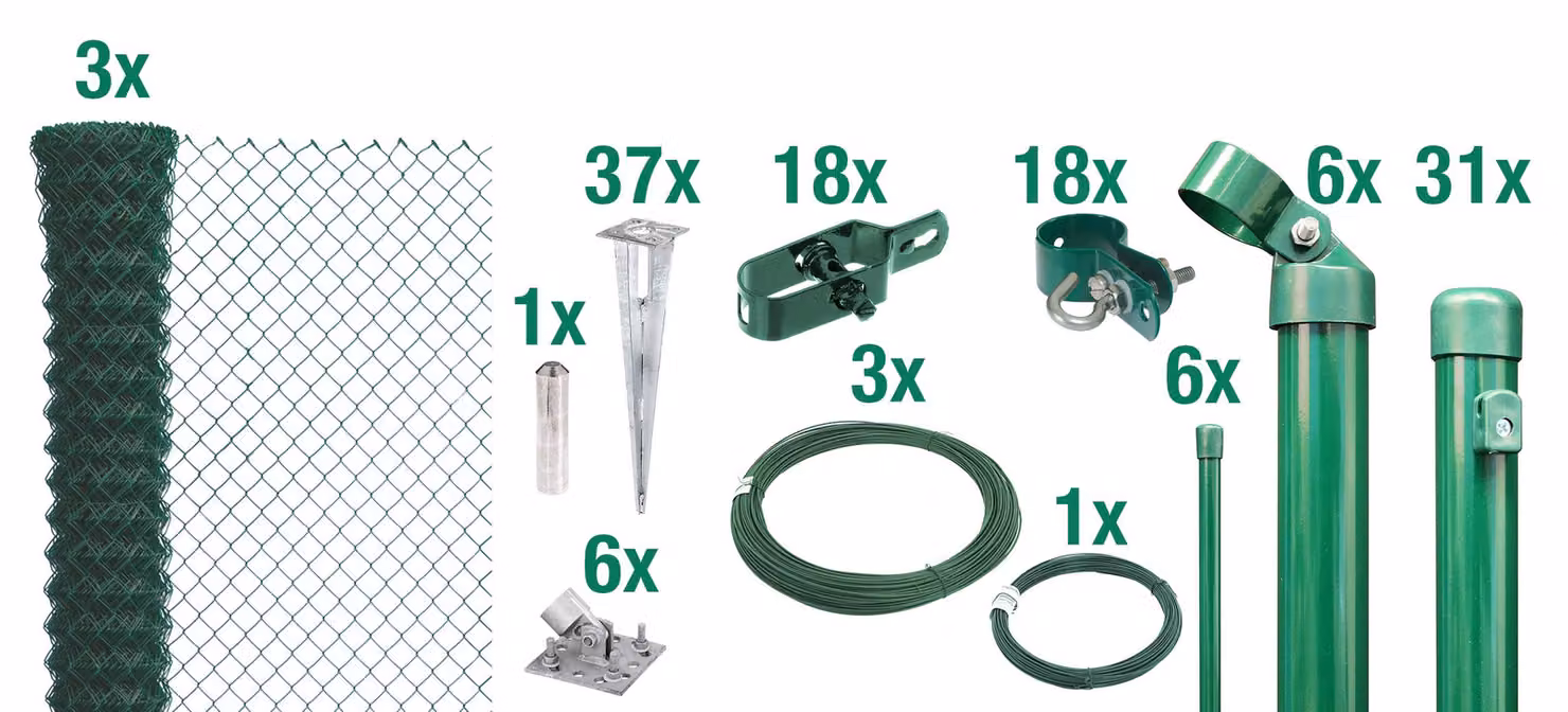 Alberts 632069 Recinzione in rete metallica come set completo, con manica a terra carrabile, verde, altezza 175 cm, lunghezza 75 m