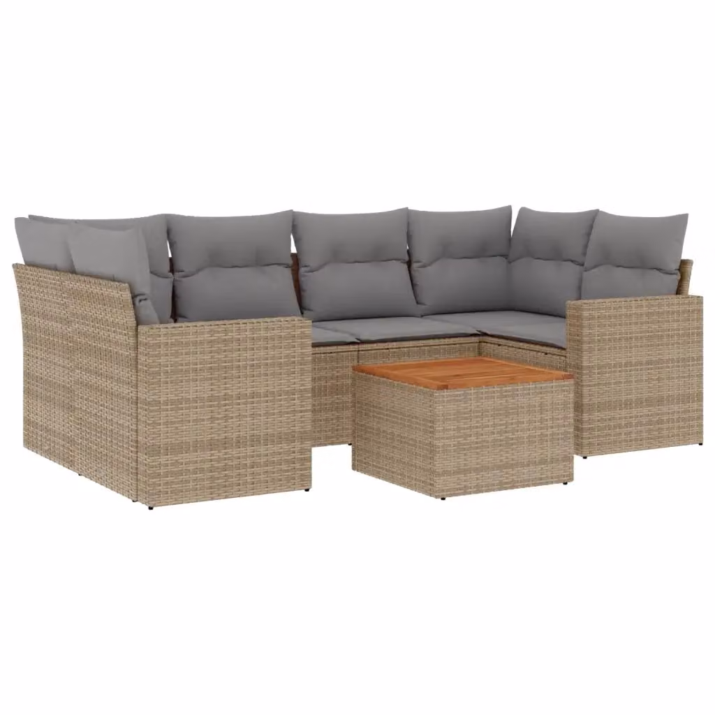 vidaXL Set Divano da Giardino a L 7 pz in Polyrattan con Cuscini Beige e Grigio – 2