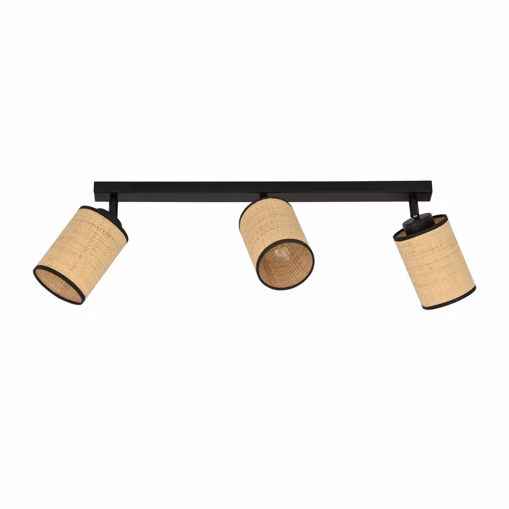 Plafoniera Spot Bronx Luceart-Classic con 3 Luci Regolabili in Acciaio Nero e Rattan Multicolore – 2