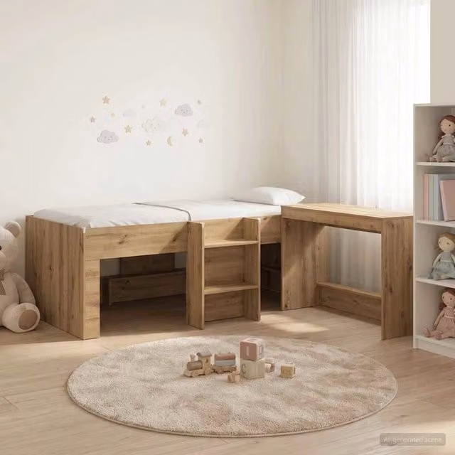 Letto alto per bambini con scrivania 2 pz Rovere Artigianale 3423485