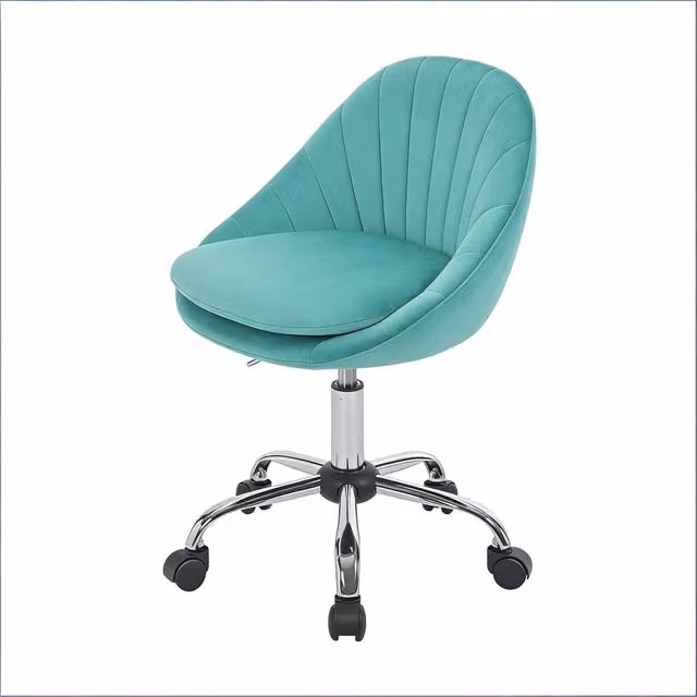 Sedia da ufficio ergonomica moderna in velluto turchese con rotazione a 360 gradi e altezza regolabile