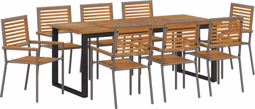 Set da Pranzo per Giardino 9 pcs Grigio