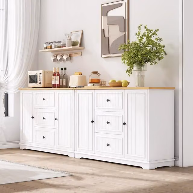 Credenza da cucina Mivray bianca con 3 cassetti, ante e ripiani regolabili, piano in MDF con portata 40 kg, L/P/H: 126 x 40 x 86 cm