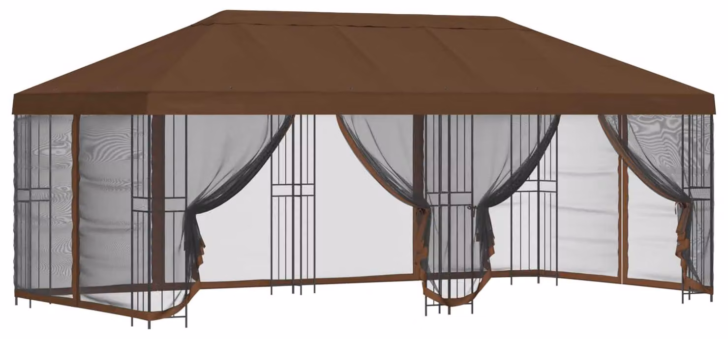 Gazebo con pareti laterali 6 x 3 m Marrone Poliestere e Acciaio