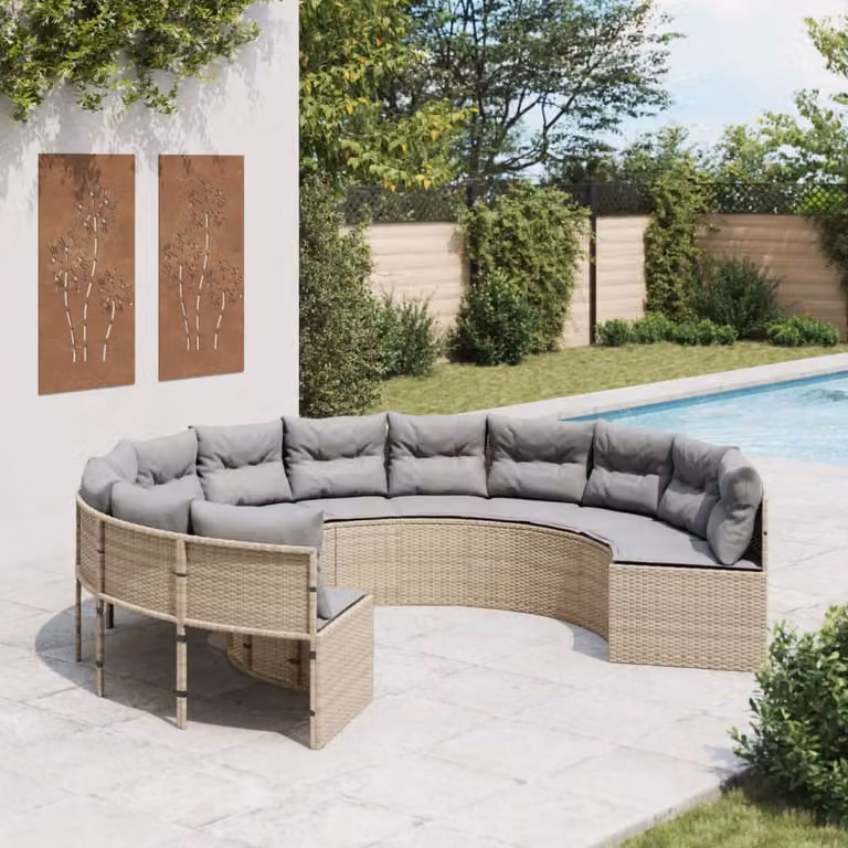 vidaXL Divano da Giardino a Forma di U in Polyrattan con Cuscini Beige e Grigio e Struttura in Metallo