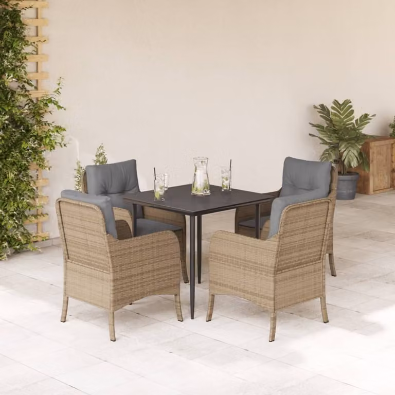 Maison Exclusive - Set da Pranzo da Giardino 5 pz con Cuscini Beige in Polyrattan