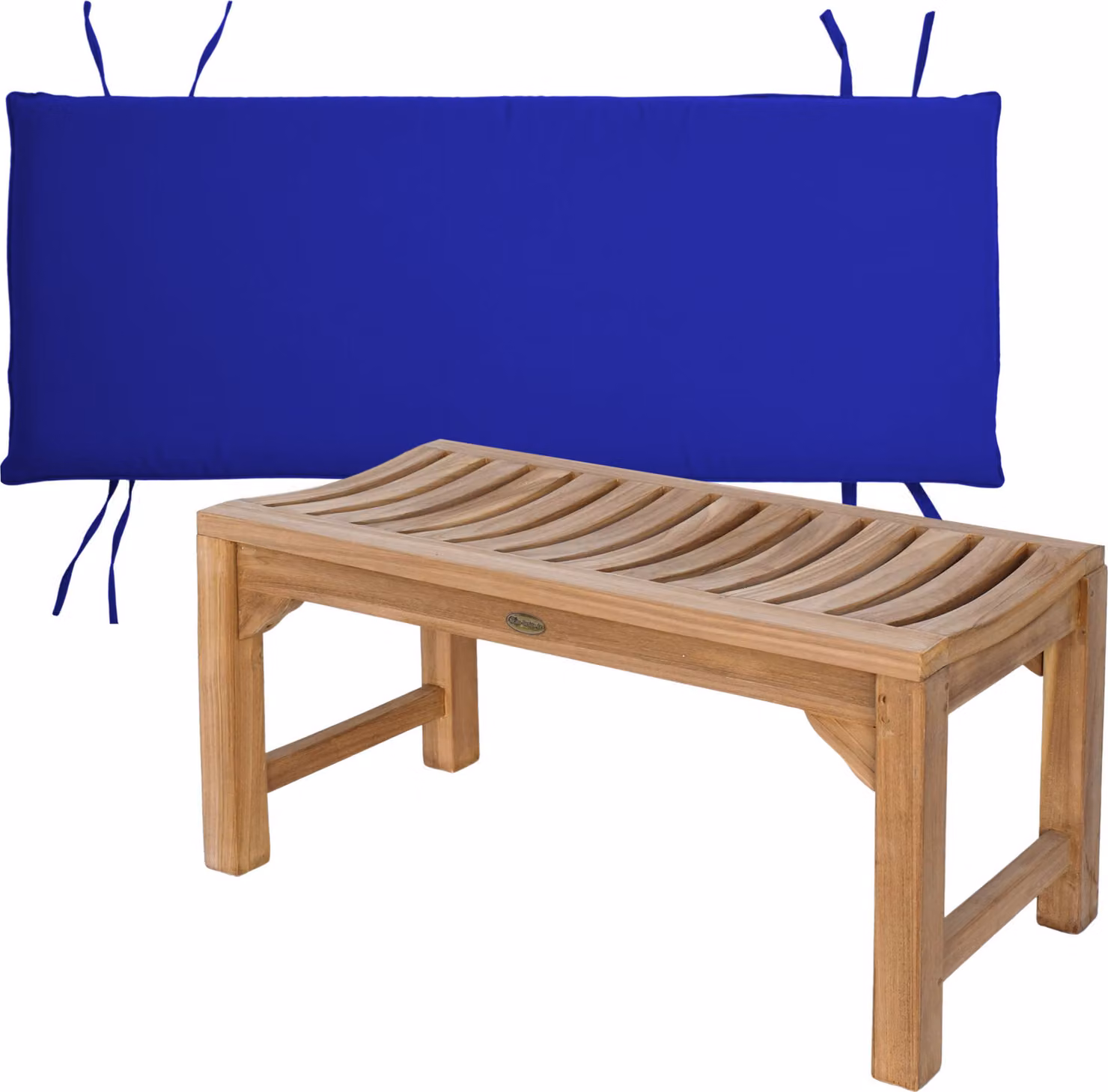 Panca in teak Ferrara 90cm in legno massiccio resistente alle intemperie + cuscino di seduta blu