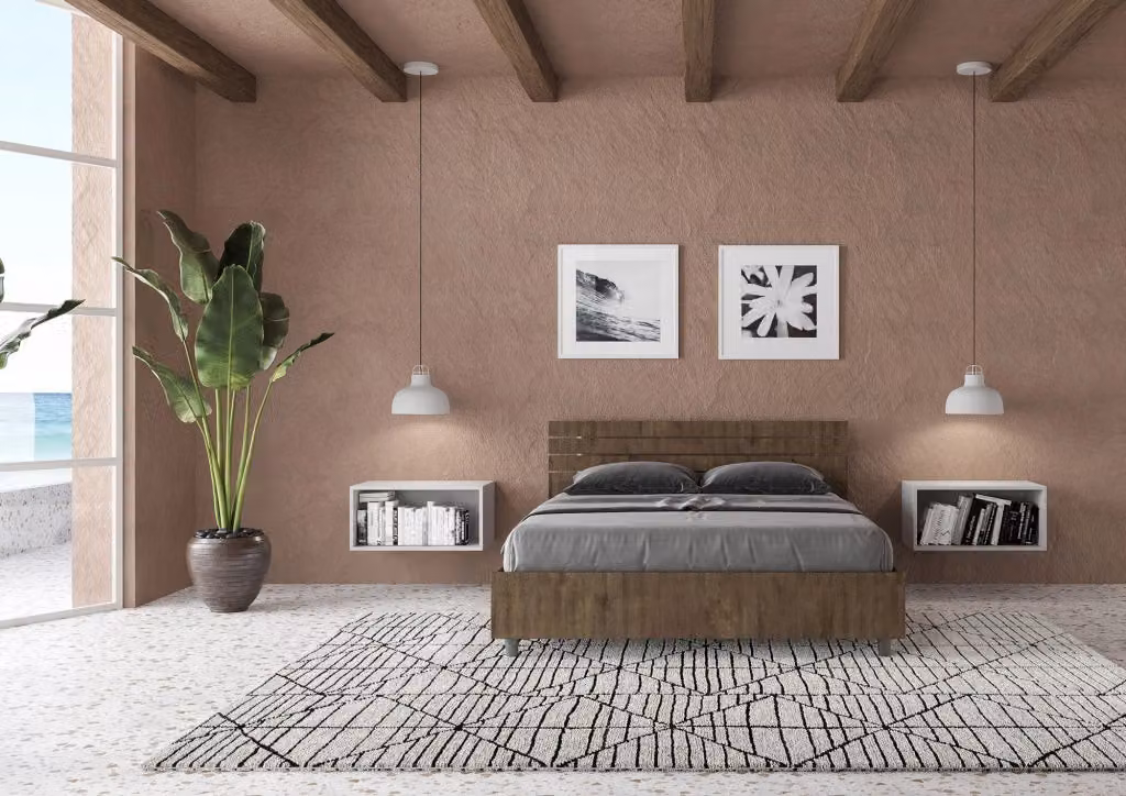 Letto Matrimoniale Francese con Contenitore e Rete GIORDANOSHOP Colore Noce L/P/H: 140 x 200 x 90 cm – 2