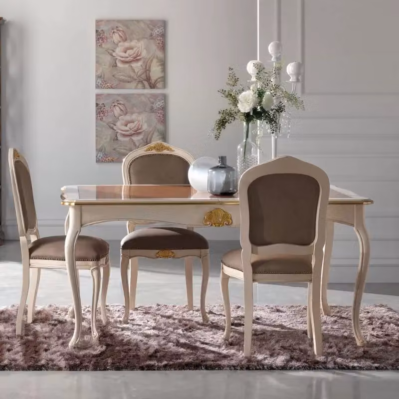 Tavolo rettangolare allungabile in legno stile shabby chic con decori oro e argento Mobili 2G L: 160 cm, P: 100 cm, H: 78 cm – 2