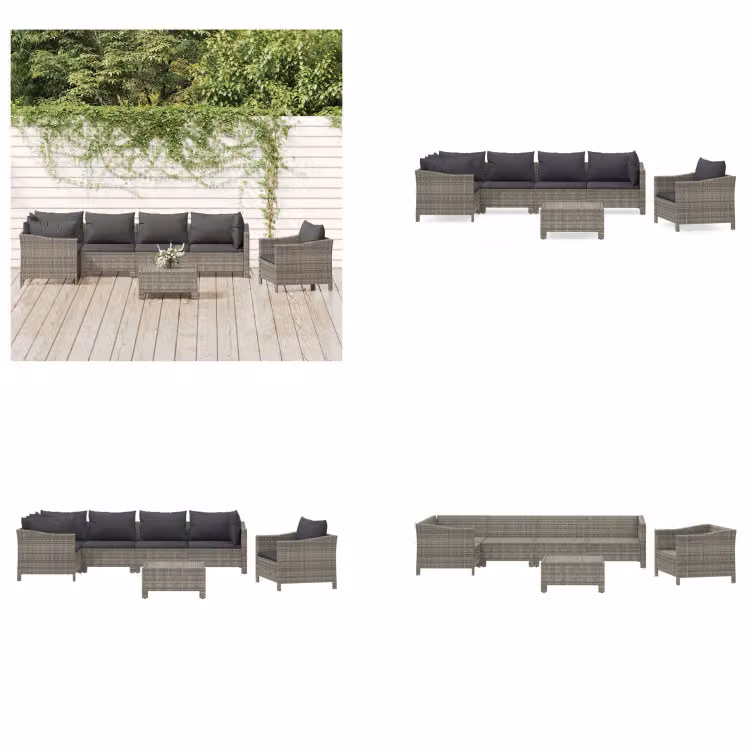 vidaXL Set salotto da giardino 7 pezzi con cuscini in poly rattan grigio - Set salotto da giardino - Set salotto da giardino - Set arredamento da giardino