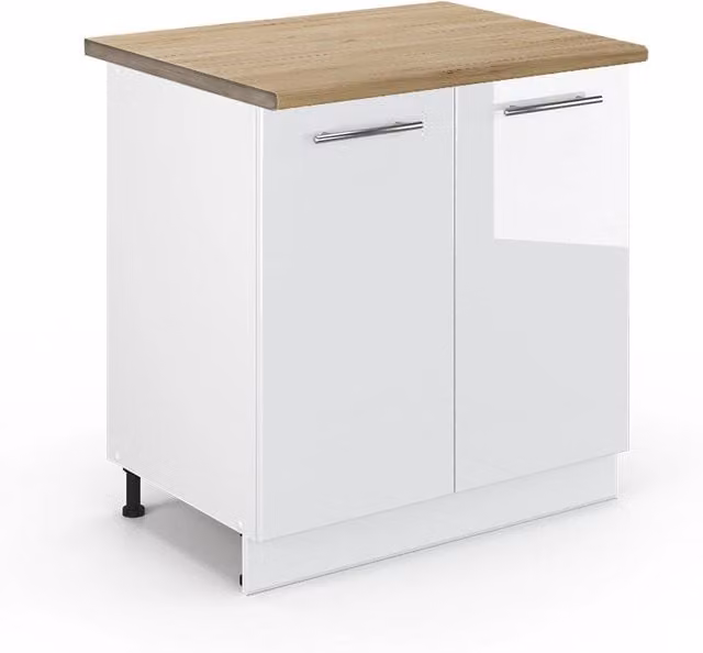 Mobiletto base cucina Fame-Line Bianco lucido/Bianco 80 cm piano di lavoro Rovere dorato Vicco