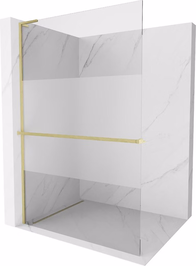 Mexen Kioto+ L parete doccia con mensola Walk-in 80 x 200 cm, trasparente/brina, oro spazzolato - 800-080-123-55-35
