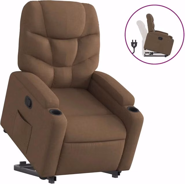 Poltrona | Sedia Relax Alzapersona Reclinabile Marrone in Tessuto