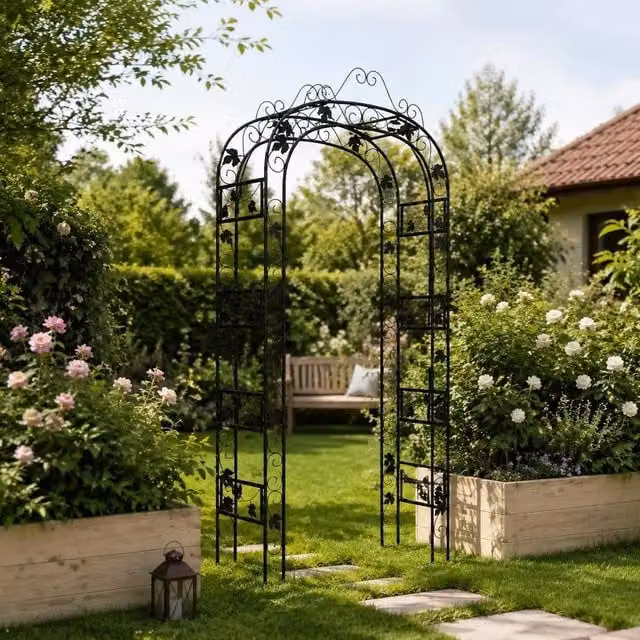 Garden Arch, Black, 116x45x240 Cm, Steel