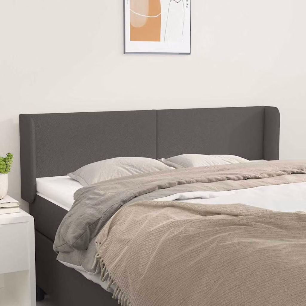 Testiera ad orecchio vidaXL in similpelle grigia con struttura in legno, L: 147 cm, P: 16 cm, H: 78/88 cm