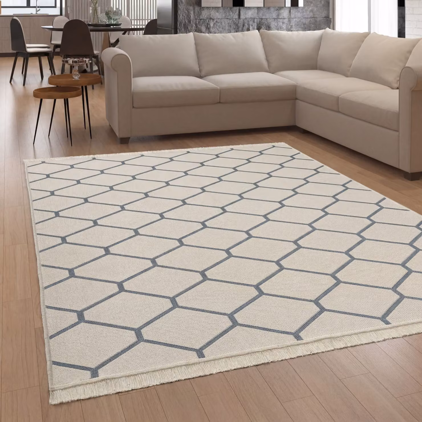 Tappeto reversibile Skyla con motivo geometrico in cotone, grigio e giallo, L: 150 cm, P: 80 cm – 2