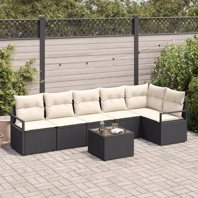 Set di divani 7 pz Nero polyrattan 3346407