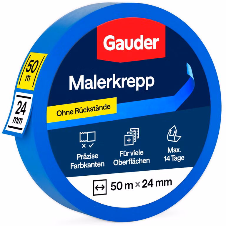 GAUDER: Nastro adesivo per pittura, nastro di carta, nastro protettivo per lavori di pittura (1 rotolo - 24 mm x 50 m)