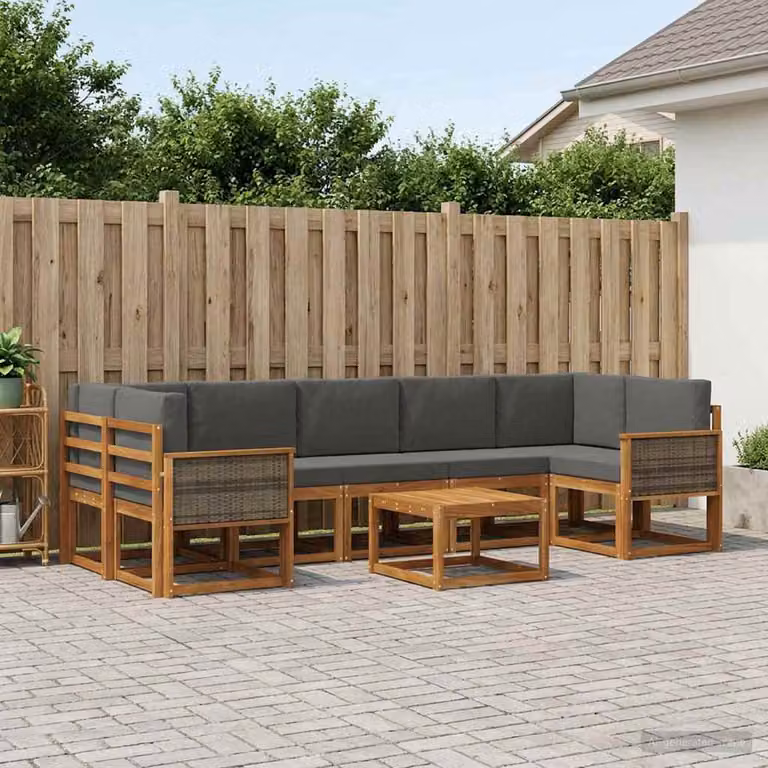 Set di divani da esterno vidaXL a forma di L in legno di acacia con cuscini, colore marrone e antracite