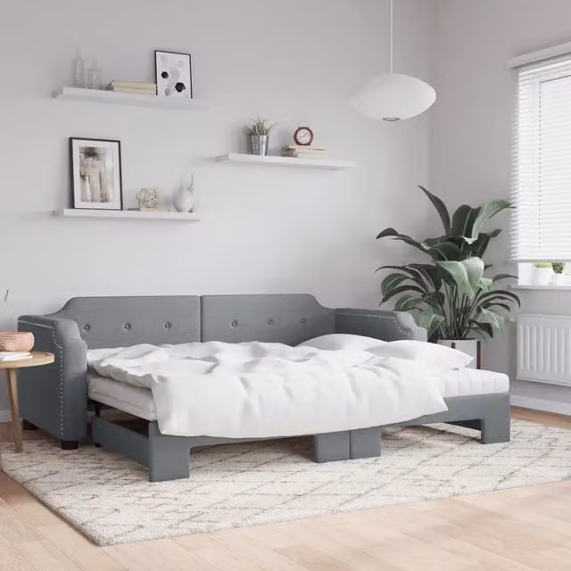 Divano Letto Estraibile vidaXL in Tessuto Grigio con Cassetto per Soggiorno e Camera da Letto L: 223 cm, P: 110 cm, H: 66,5 cm, Materasso 100x200 cm