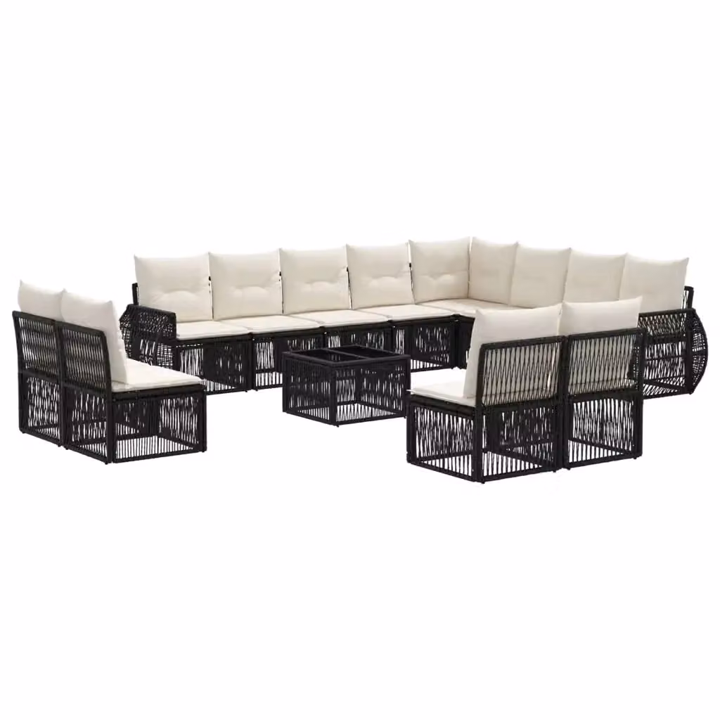 Set Divano da Giardino vidaXL a Forma a U con Poltrona, Elementi Angolari e Tavolino, Colore Nero e Bianco Crema, 13 Pezzi con Cuscini Inclusi – 2