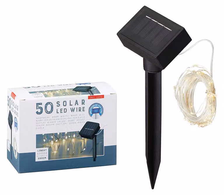 Catena luminosa a LED solare, con 50 LED bianco caldo, lunghezza 5,9 metri, per uso esterno