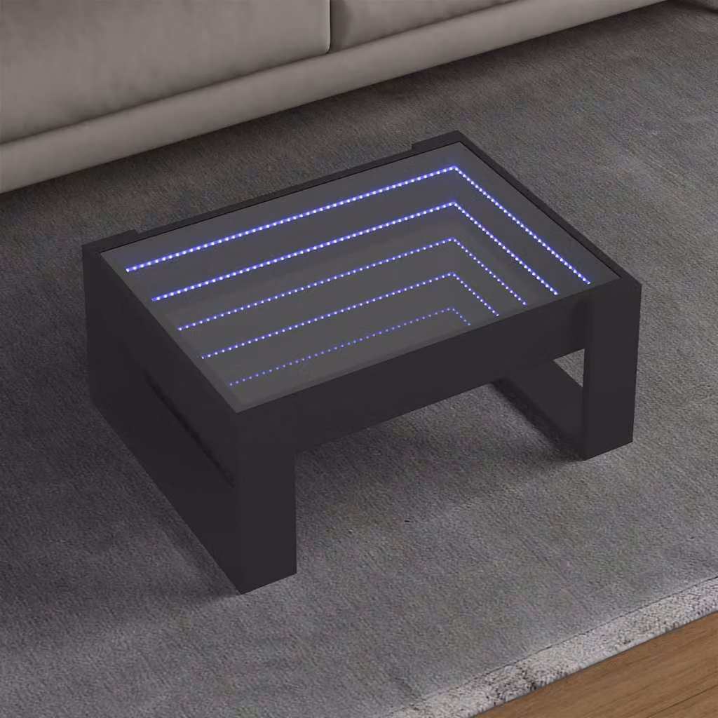 vidaXL Tavolino da Salotto Moderno con LED Infinity Nero L: 70 cm, P: 53 cm, H: 30 cm