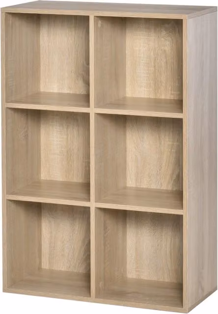 Libreria XYLO con 6 cubi e 3 ripiani in legno color rovere, design moderno, L 65,5 cm x P 30 cm x H 97,5 cm