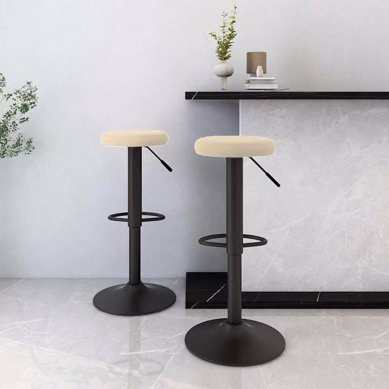 Set di 2 sedie da bar vidaXL in velluto beige con base girevole 360 gradi