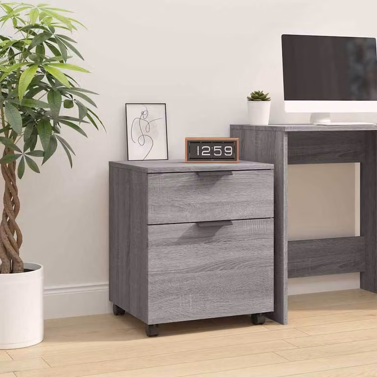 Schedario con ruote vidaXL in legno multistrato Grigio Sonoma L: 45 cm, P: 38 cm, H: 54 cm