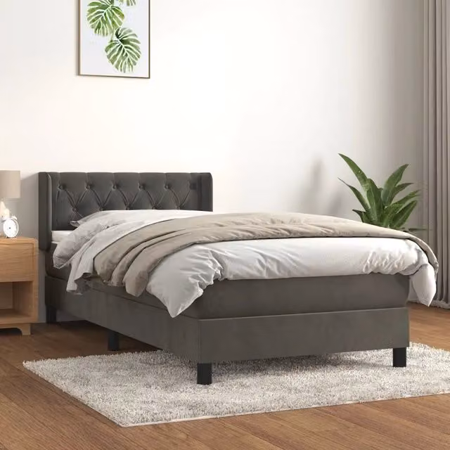 Giroletto a Molle con Materasso-Struttura Letto Grigio Scuro 80x200 cm Velluto 326434