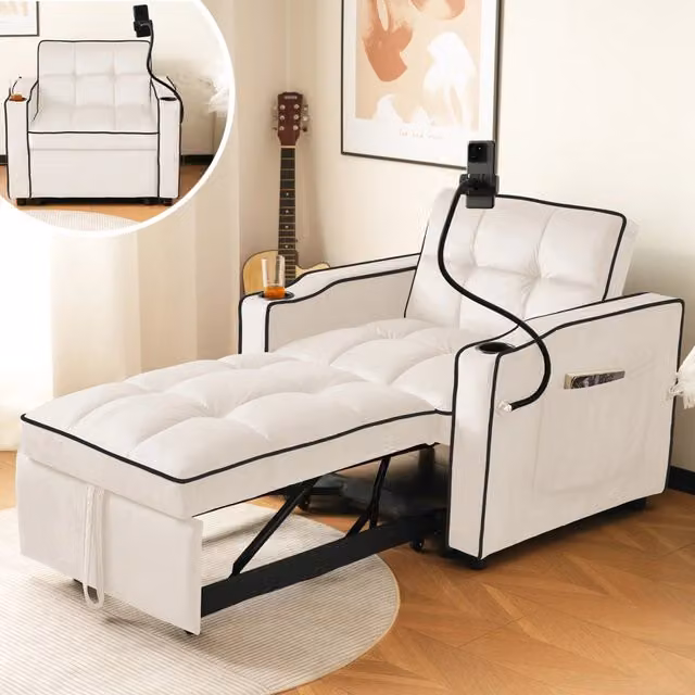 Divano Letto Singolo Estraibile ¨C MINIMAL ¨C con Portabicchieri e Porta-Cellulare, 83x167x76 cm