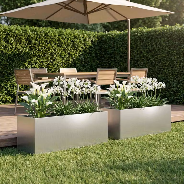 Set di 2 vasi da giardino vidaXL in acciaio zincato argento H 80 x L 30 x P 30 cm