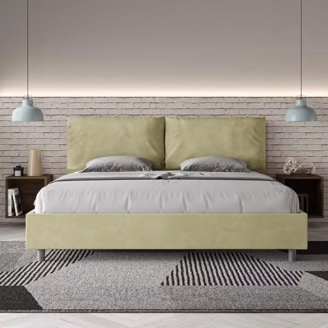 Letto matrimoniale contenitore Ityhome Antea Large imbottito in microfibra verde L/P: 180 x 200 cm