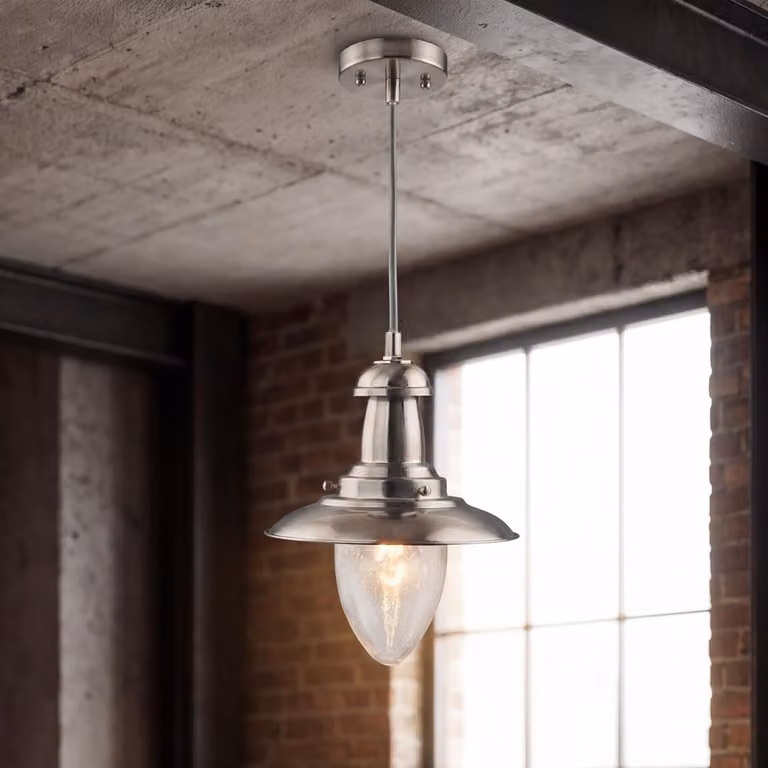 Lampada a sospensione in metallo e vetro, L: 18 cm, A: max. 95 cm, color argento, attacco E27, lampada a sospensione in stile marittimo per interni