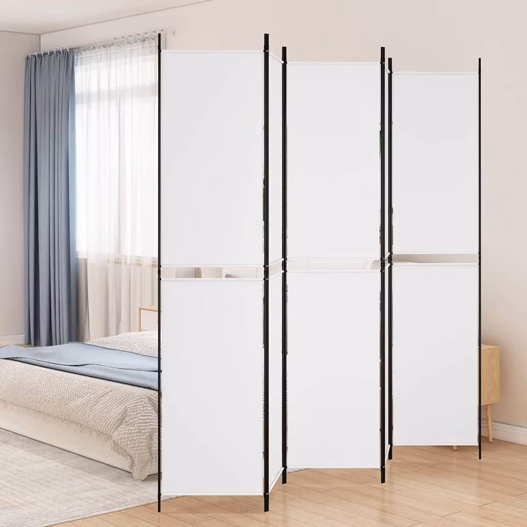 Divisorio a 5 Pannelli vidaXL Bianco in Tessuto L: 250 cm, H: 220 cm