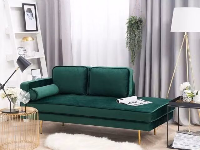 Chaise longue BELIANI in velluto verde smeraldo con orientamento a sinistra e design moderno L/P/H: 171 x 79 x 63 cm