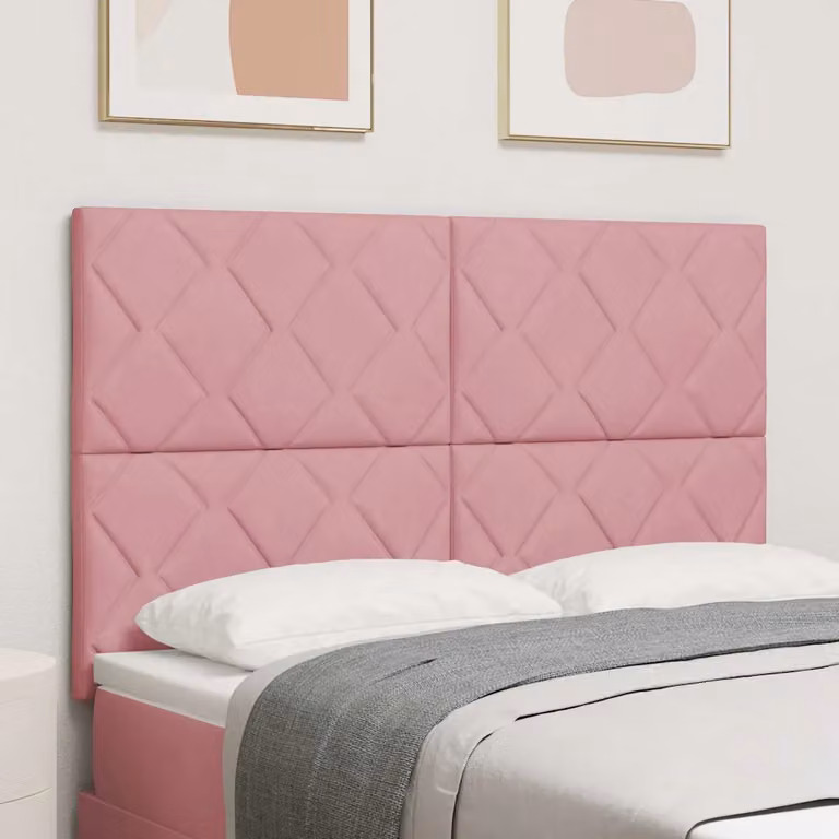 Testiera per letto vidaXL in velluto rosa con illuminazione LED RGB e porta di ricarica USB, Larghezza: 160 cm