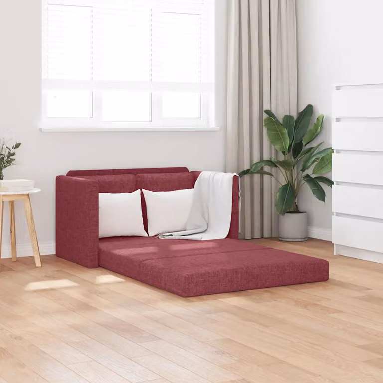 vidaXL Divano Letto 2 in 1 Moderno in Tessuto Rosso, L: 112 cm, P: 174 cm, H: 55 cm