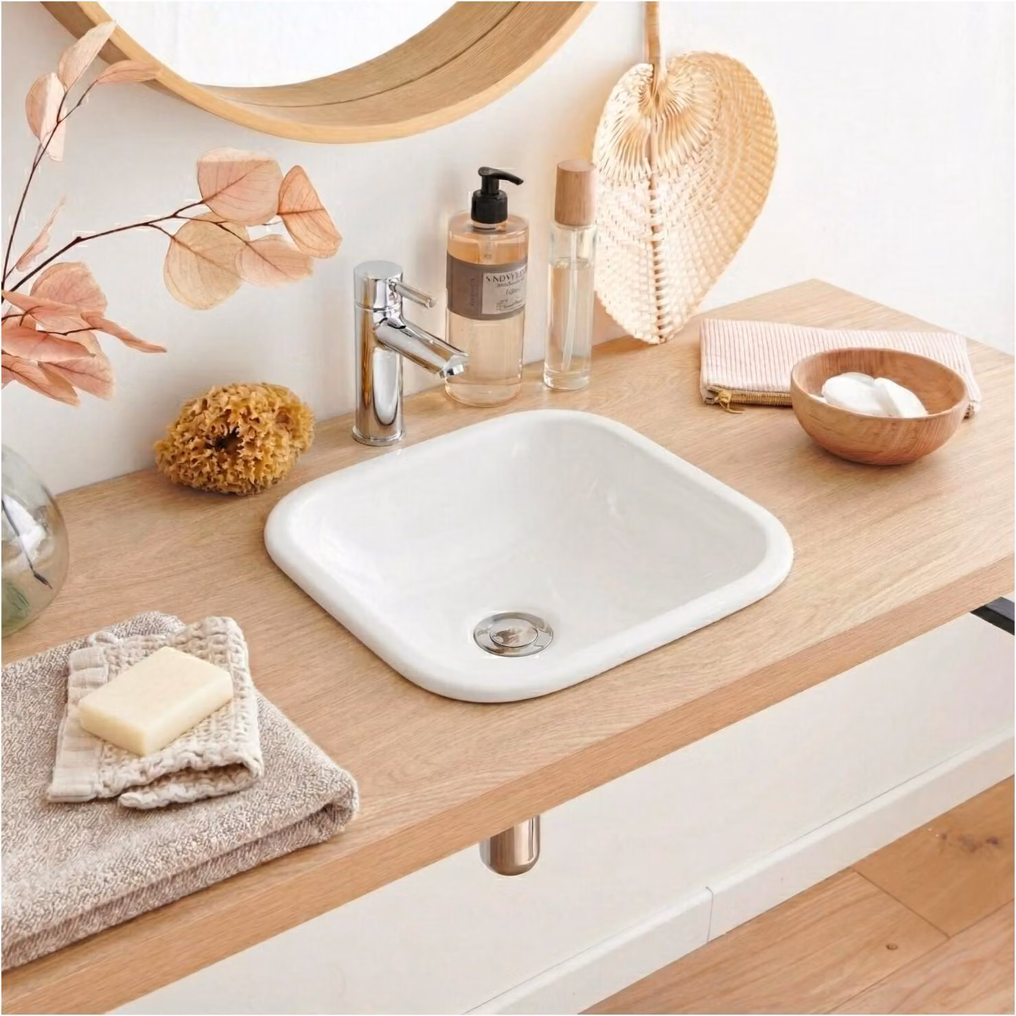 Lavabo da incasso quadrato da 37 cm in Vetroceramica bianca