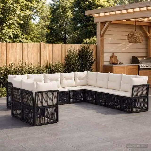 Set Divano da Giardino 11 pz Nero polyrattan 3434275
