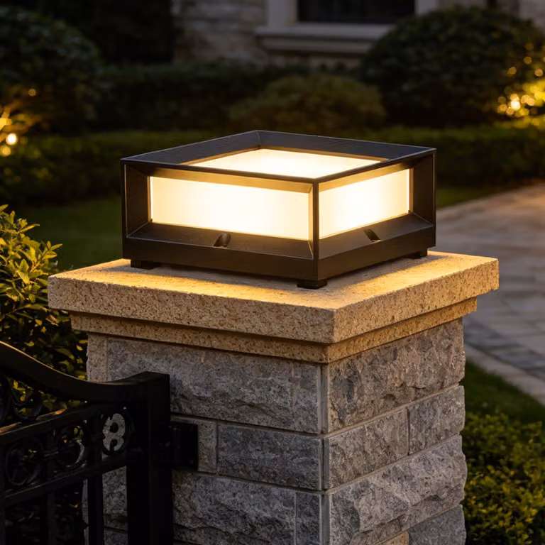 Lampada a palo LED, quadrata, in alluminio pressofuso, grado di protezione IP55, 15W, 3000K, colore nero